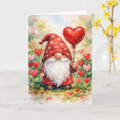 Valentine Gnome with Red Heart Balloon カード (黄色い花)