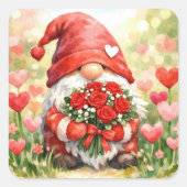 Valentine Gnome with Red Rose Bouquet スクエアシール (正面)
