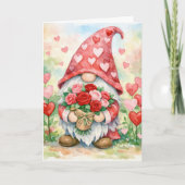 Valentine Gnome with Red Roses カード (正面)