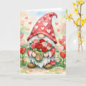 Valentine Gnome with Red Roses カード (黄色い花)