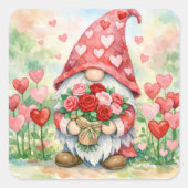 Valentine Gnome with Red Roses スクエアシール (正面)