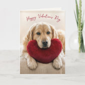 Valentine Golden Retriever with Heart Pillow カード (正面)