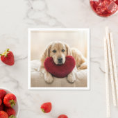 Valentine Golden Retriever with Heart Pillow スタンダードカクテルナプキン (インサイチュ)