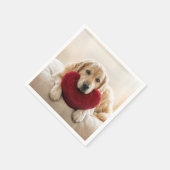 Valentine Golden Retriever with Heart Pillow スタンダードカクテルナプキン (角)