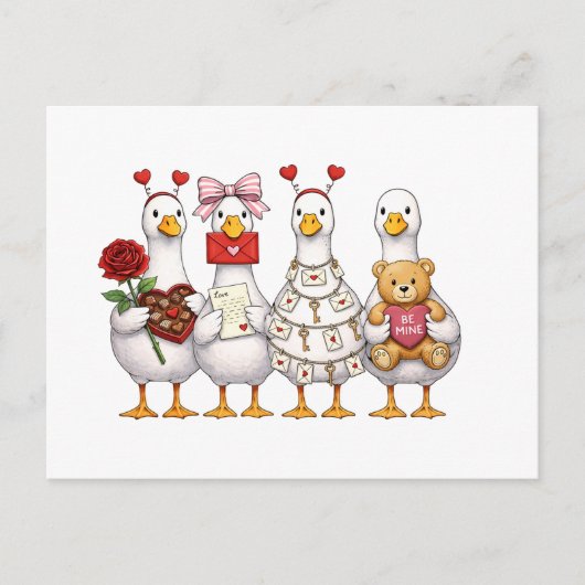 Valentine Goose , Pink Coquette Valentine Goose ポストカード (正面)