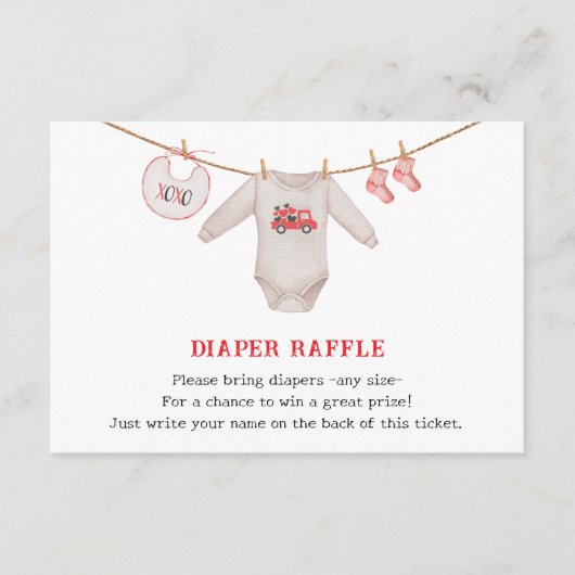 Valentine Heart Baby Shower Nappy Raffle エンクロージャーカード (正面)