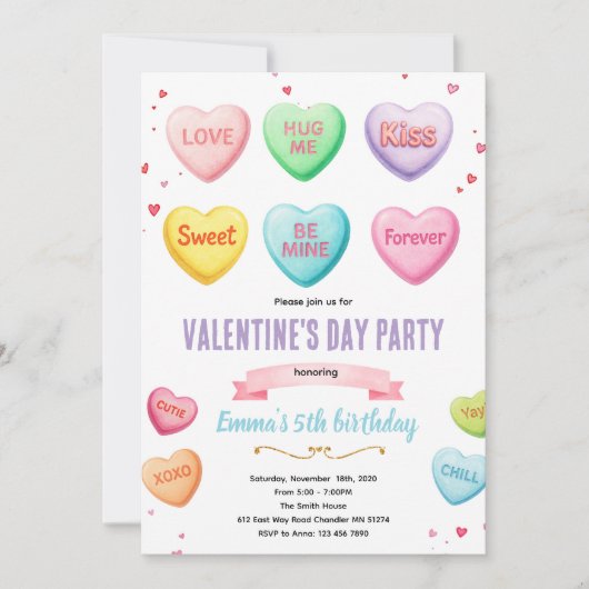 Valentine heart candy party invitation 招待状 (正面)