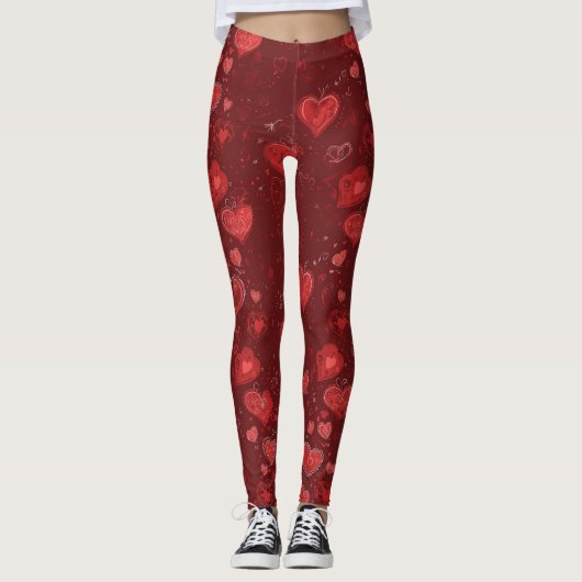 Valentine Heart Doodle Leggings レギンス (正面)