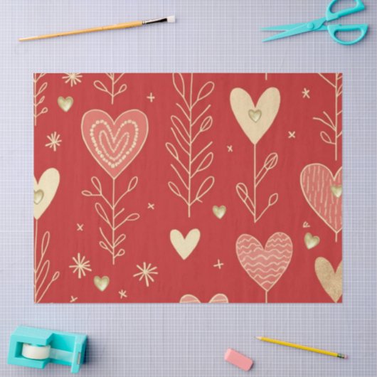 Valentine heart floral tissue paper 薄葉紙 (クラフト)
