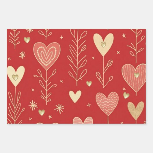 Valentine heart floral wrapping paper ラッピングペーパーシート (正面)