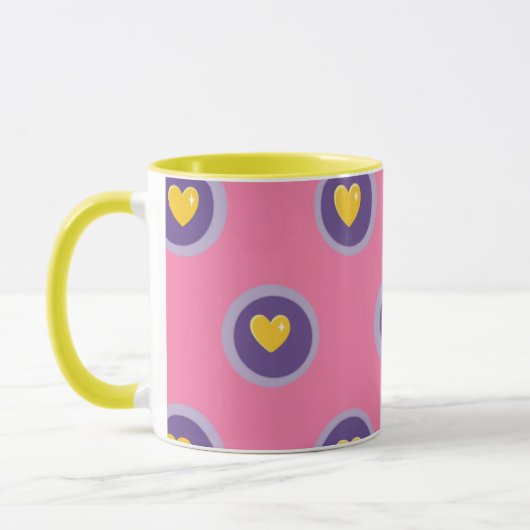 Valentine Heart Pattern with Circles – Cute Pink マグカップ (左)