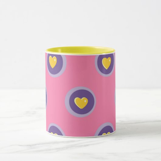 Valentine Heart Pattern with Circles – Cute Pink マグカップ (中央)