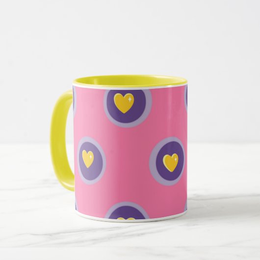 Valentine Heart Pattern with Circles – Cute Pink マグカップ (正面左)