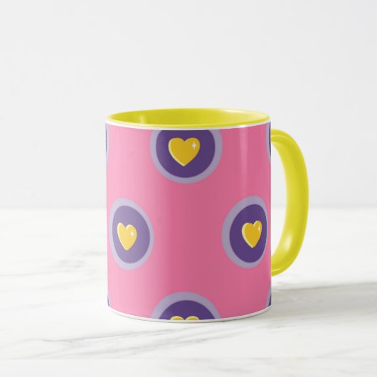 Valentine Heart Pattern with Circles – Cute Pink マグカップ (正面右)