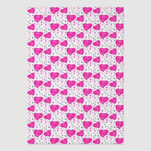 Valentine Hearts and Arrows Pink Pattern 薄葉紙 (正面)