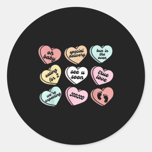 Valentine Hearts Candy Pregnancy Announcement Baby ラウンドシール (正面)