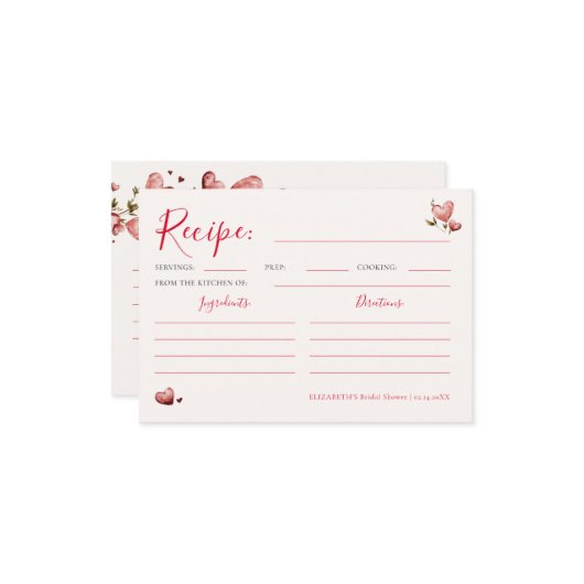 Valentine Hearts Vine Bridal Shower Recipe Card (正面/裏面インサイチュ)