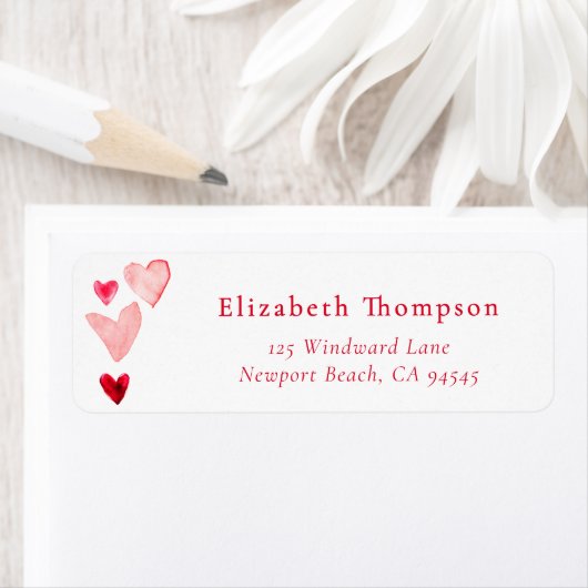 Valentine Hearts Whimsical Art Watercolor ラベル (インサイチュ)