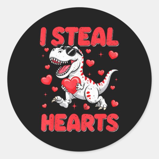 Valentine I Steal Hearts Trex Dino Toddler Kids Ba ラウンドシール (正面)