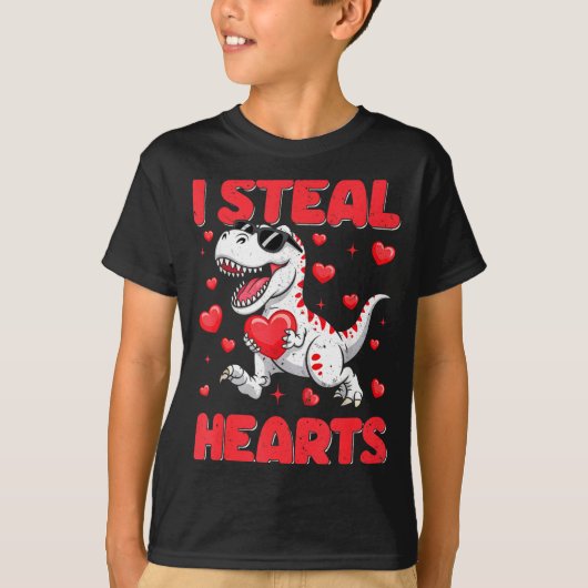 Valentine I Steal Hearts Trex Dino Toddler Kids Ba Tシャツ (正面)