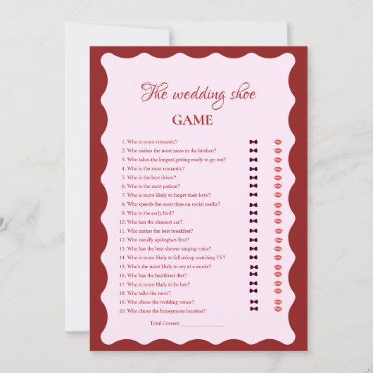 Valentine kiss miss good by Weding Shoe Game Card 案内状 (正面)