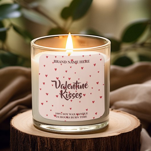Valentine Kisses Candle Sticker Cute Hearts Design スクエアシール
