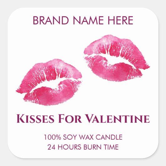 Valentine Kisses Custom Candle Sticker スクエアシール (正面)
