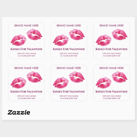 Valentine Kisses Custom Candle Sticker スクエアシール (シート)