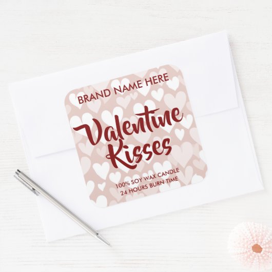 Valentine Kisses Custom Pink Candle Labels  スクエアシール (封筒)