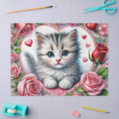 Valentine Kitten With Roses Tissue Paper 薄葉紙 (クラフト)
