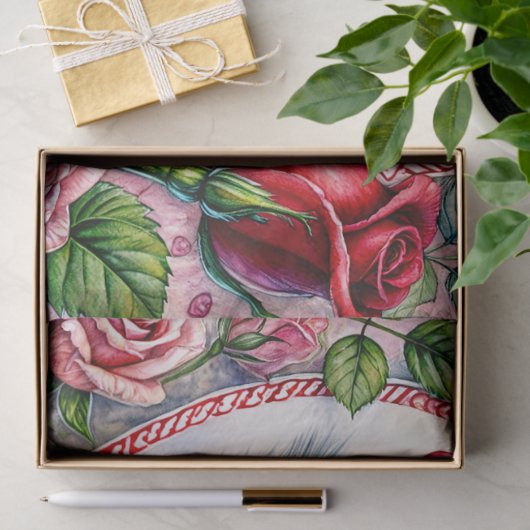 Valentine Kitten With Roses Tissue Paper 薄葉紙 (ギフト)