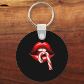 Valentine Lips Kisses Valentines Funny Candy Cane  キーホルダー (正面)