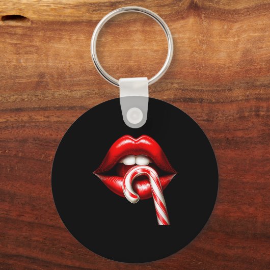 Valentine Lips Kisses Valentines Funny Candy Cane  キーホルダー (正面)