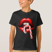 Valentine Lips Kisses Valentines Funny Candy Cane  Tシャツ (正面)