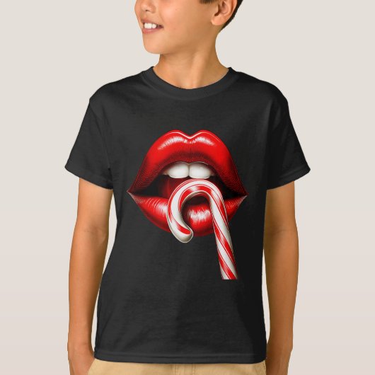 Valentine Lips Kisses Valentines Funny Candy Cane  Tシャツ (正面)