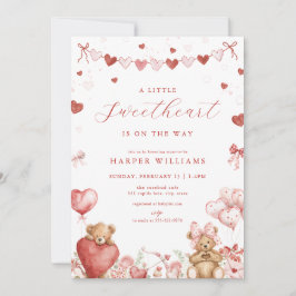 Valentine Love Bear Little Sweetheart Baby Shower  招待状