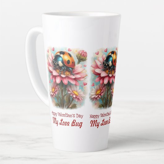  Valentine Love Bug on Blossoms Rose カフェラテマグ (左アングル)