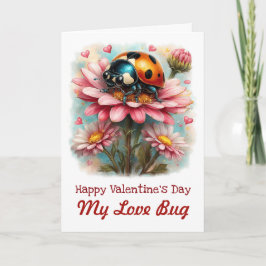  Valentine Love Bug on Blossoms Rose カード