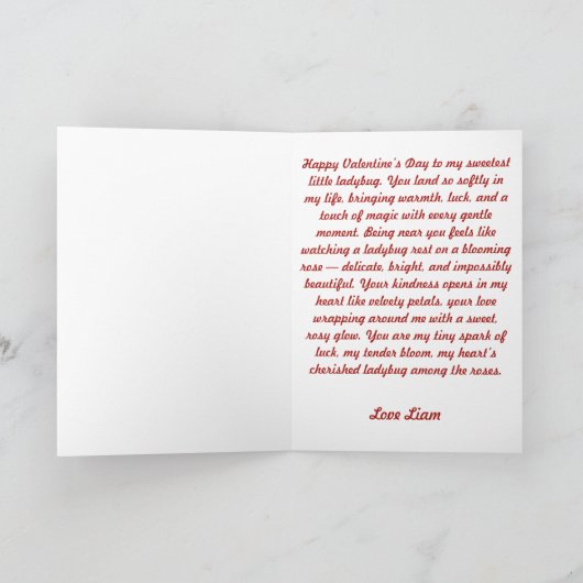 Valentine Love Bug on Blossoms Rose カード (内部)