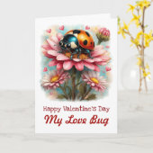  Valentine Love Bug on Blossoms Rose カード (黄色い花)
