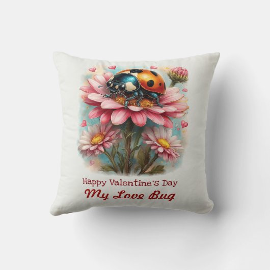  Valentine Love Bug on Blossoms Rose クッション (裏面)