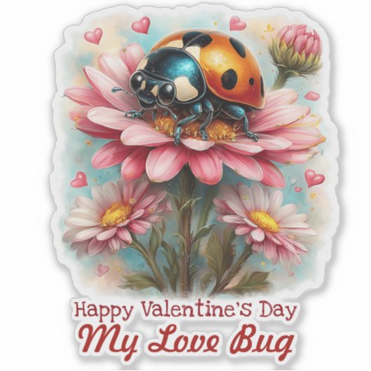 Valentine Love Bug on Blossoms Rose シール (正面)
