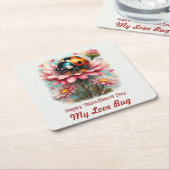  Valentine Love Bug on Blossoms Rose スクエアペーパーコースター (アングル)