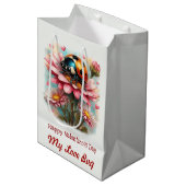  Valentine Love Bug on Blossoms Rose ミディアムペーパーバッグ (正面アングル)