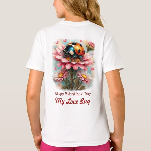  Valentine Love Bug on Blossoms Rose Tシャツ (裏面)