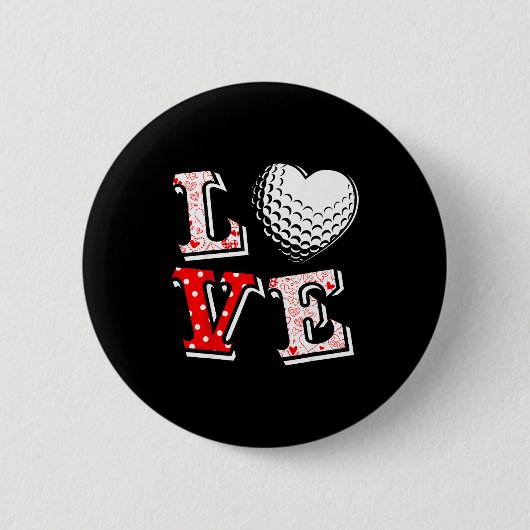 Valentine Love Golf Heart Valentine Day Women Men  缶バッジ (正面)