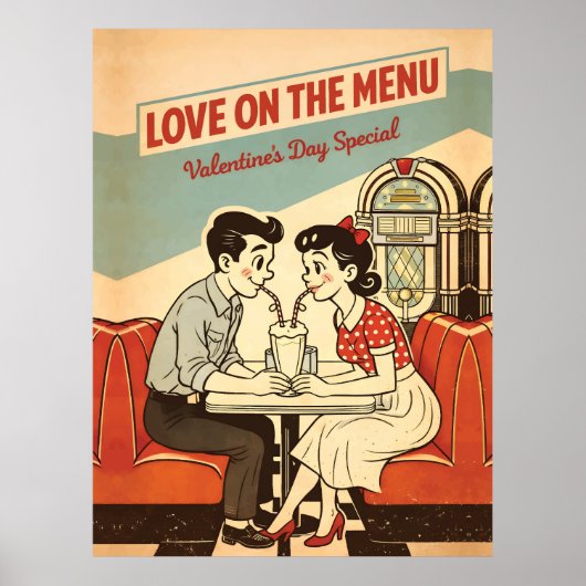 Valentine - Love on the Menu Retro Soda Shop  ポスター (正面)