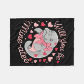 Valentine Manatee Cute Animal Hearts Will You Be M フリースブランケット (正面(横))