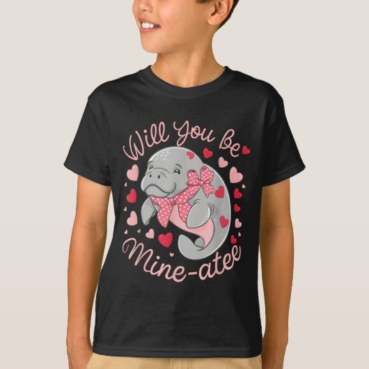 Valentine Manatee Cute Animal Hearts Will You Be M Tシャツ (正面)