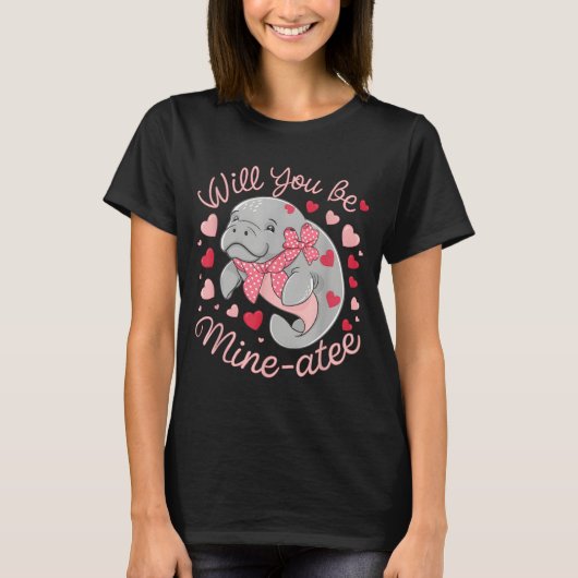 Valentine Manatee Cute Animal Hearts Will You Be M Tシャツ (正面)